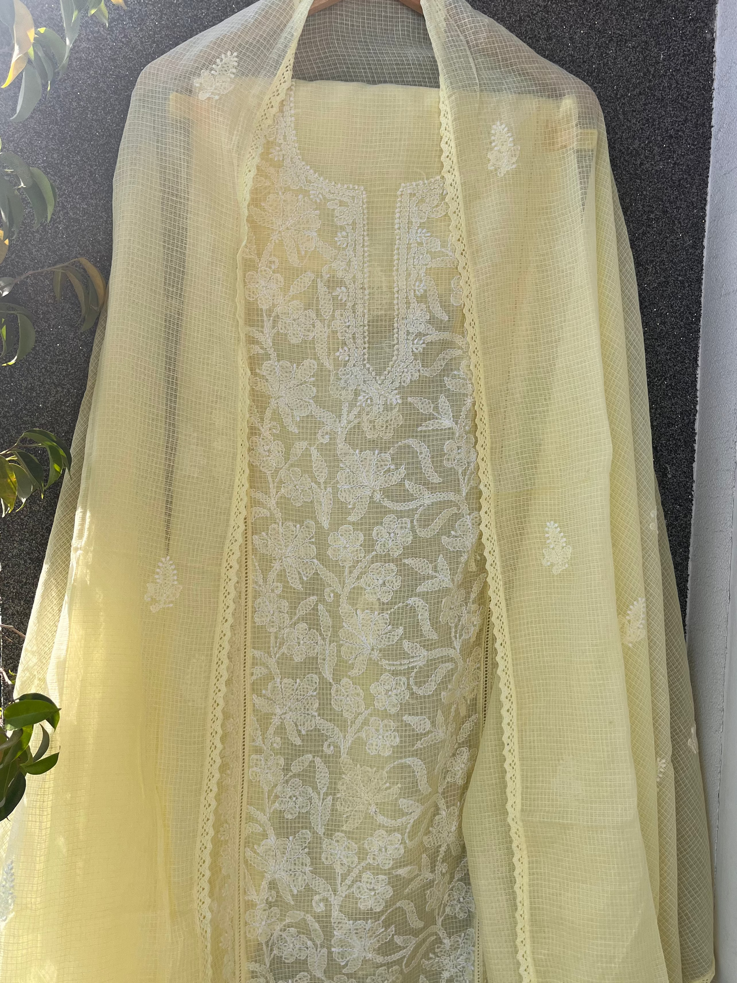 Nitya Lemon yellow Semi-stitched Chikankari 2 pc Suit Set