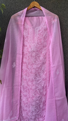 Nitya Pink Semi-stitched Chikankari 2 pc Suit Set