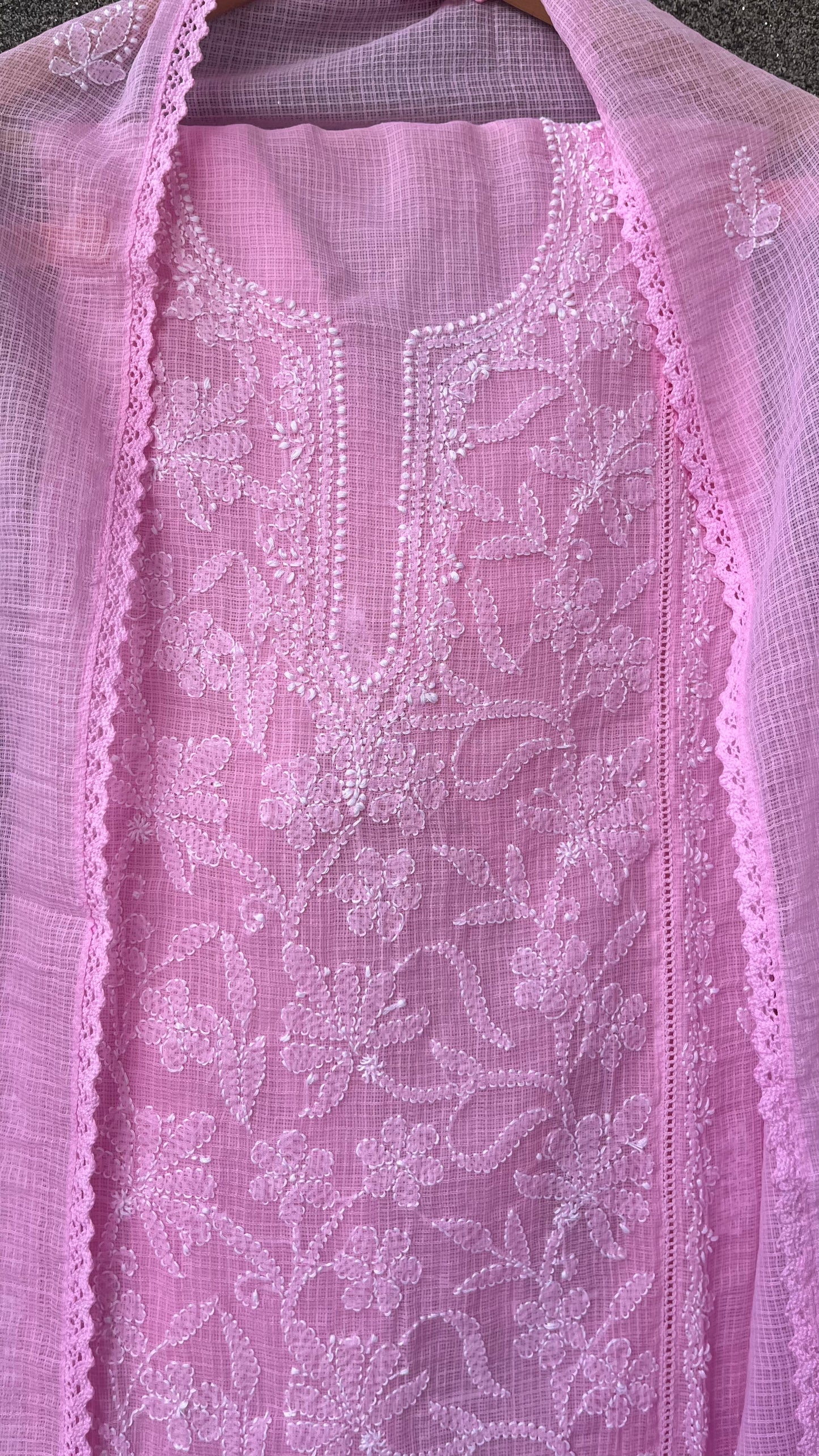 Nitya Pink Semi-stitched Chikankari 2 pc Suit Set