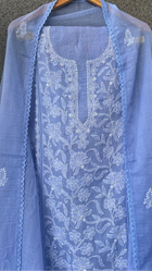 Nitya Powder blue Semi-stitched Chikankari 2 pc Suit Set