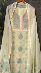 Anupama Lemon yellow Unstitched Chikankari & Applique 2 pc Suit Set