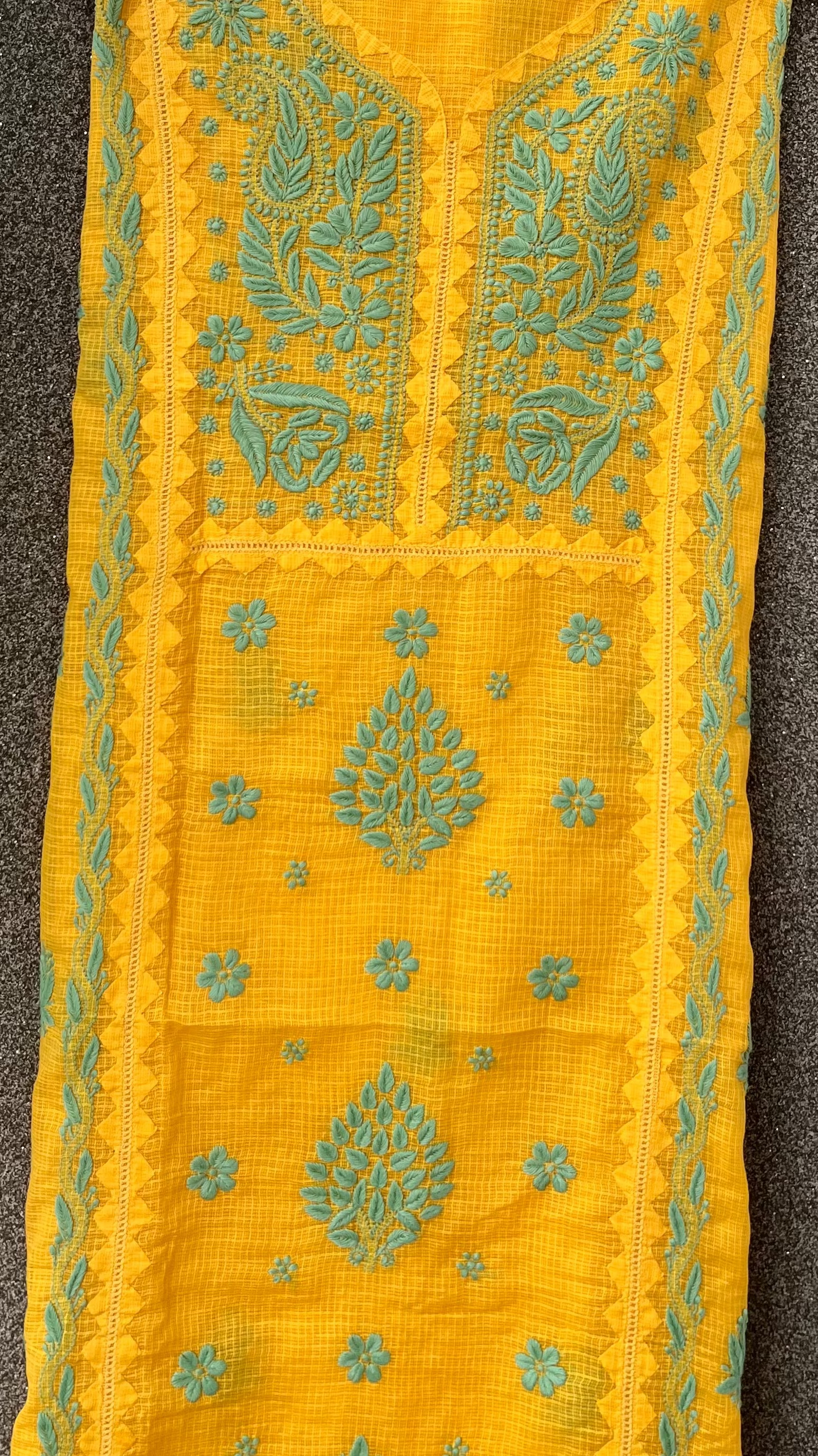 Anupama Yellow Unstitched Chikankari & Applique 2 pc Suit Set