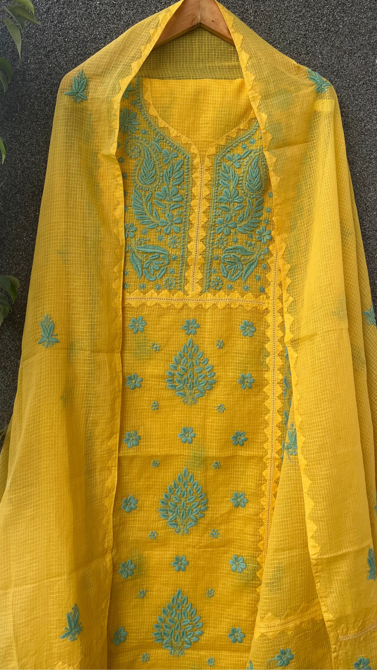 Anupama Yellow Unstitched Chikankari & Applique 2 pc Suit Set
