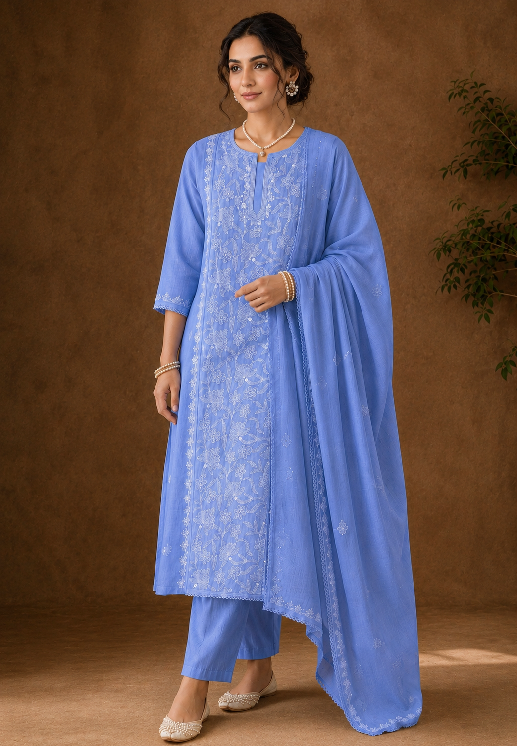 Nitya Powder blue Semi-stitched Chikankari 2 pc Suit Set