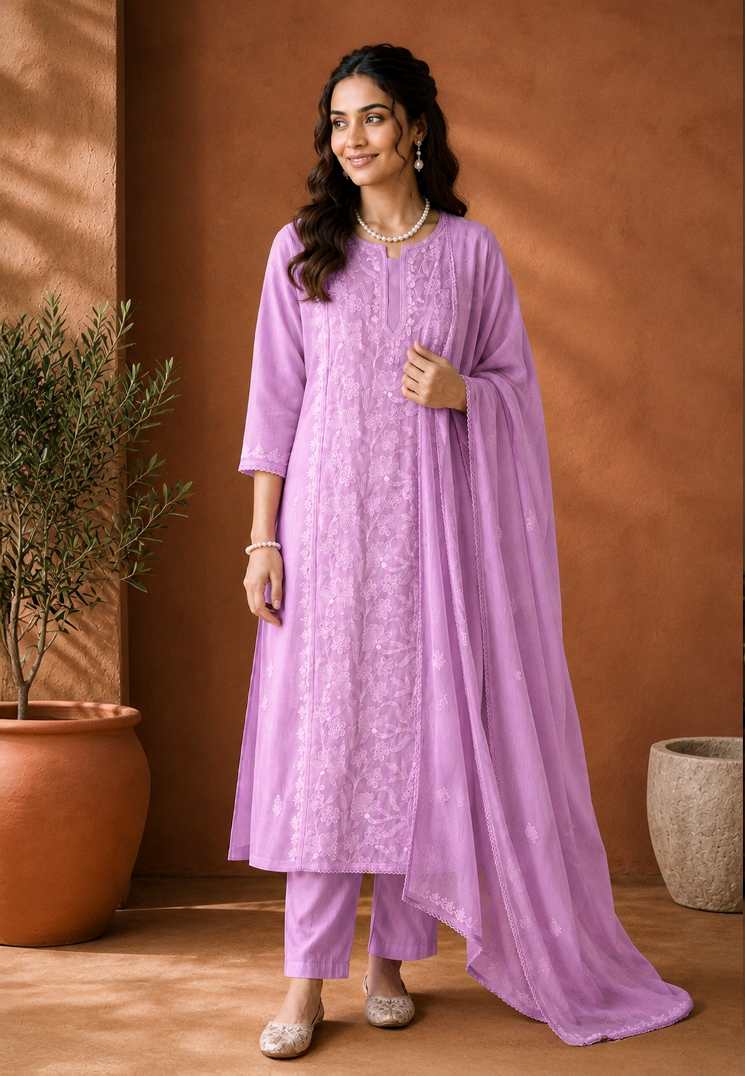 Nitya Pink Semi-stitched Chikankari 2 pc Suit Set