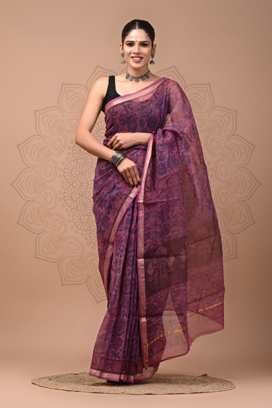 Wine Floral Kota doriya Saree
