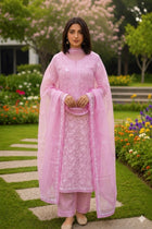 Nitya Pink Semi-stitched Chikankari 2 pc Suit Set