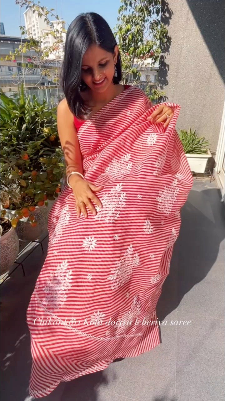 Leheriya Chikankari Kotadoriya Saree