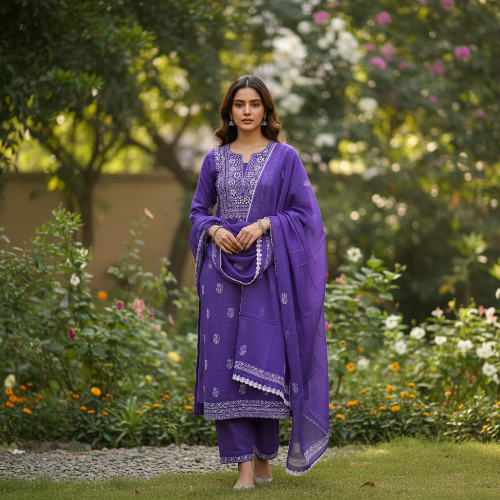 Akanksha Purple Unstitched Chikankari 2 pc Kurta Set
