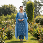 Akanksha Blue Unstitched Chikankari 2 pc Kurta Set