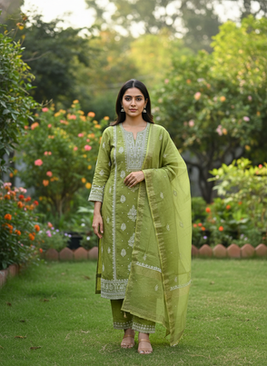 Anita Green Chikankari 2 pc semi-stitched Kurta set with Pearl work