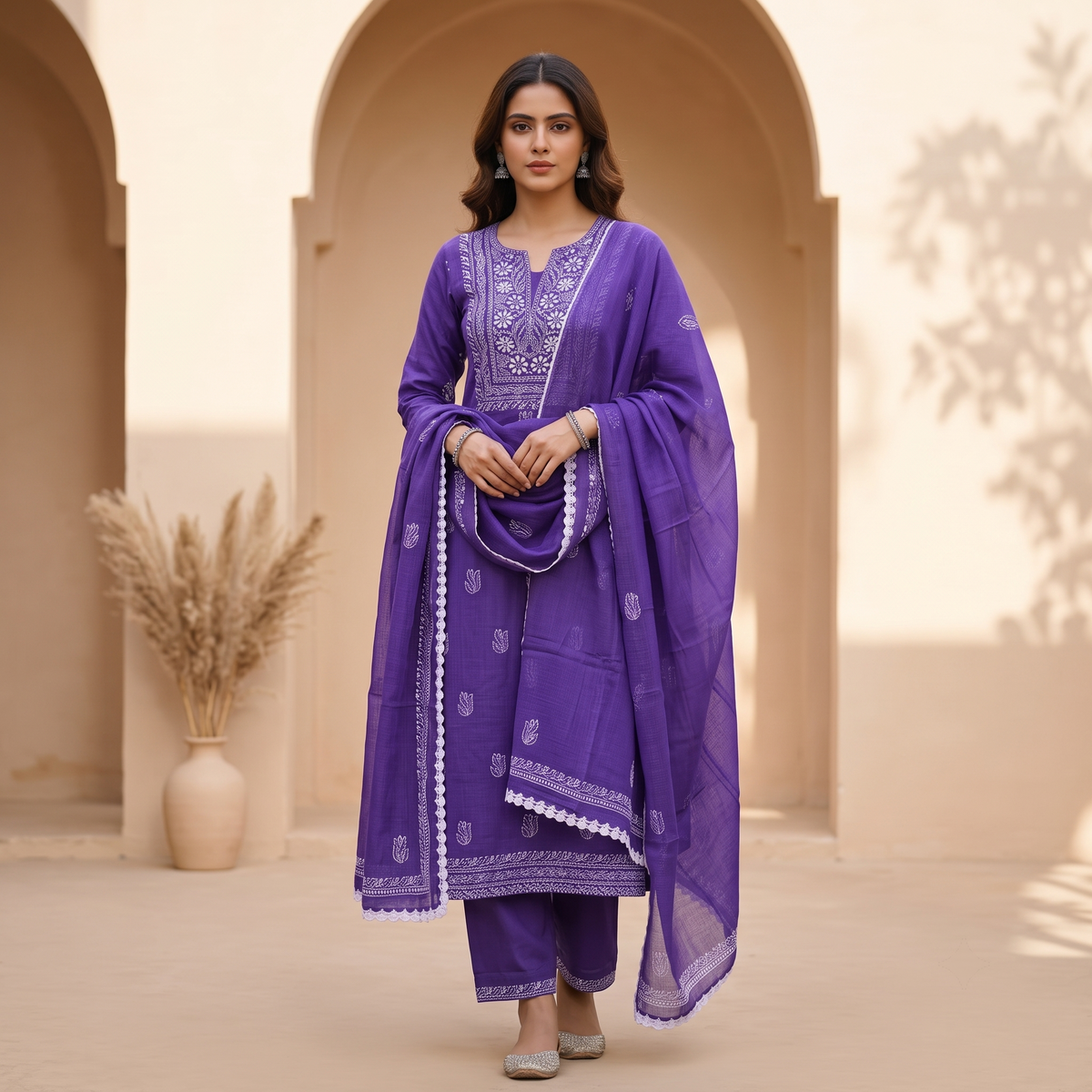 Akanksha Purple Unstitched Chikankari 2 pc Kurta Set